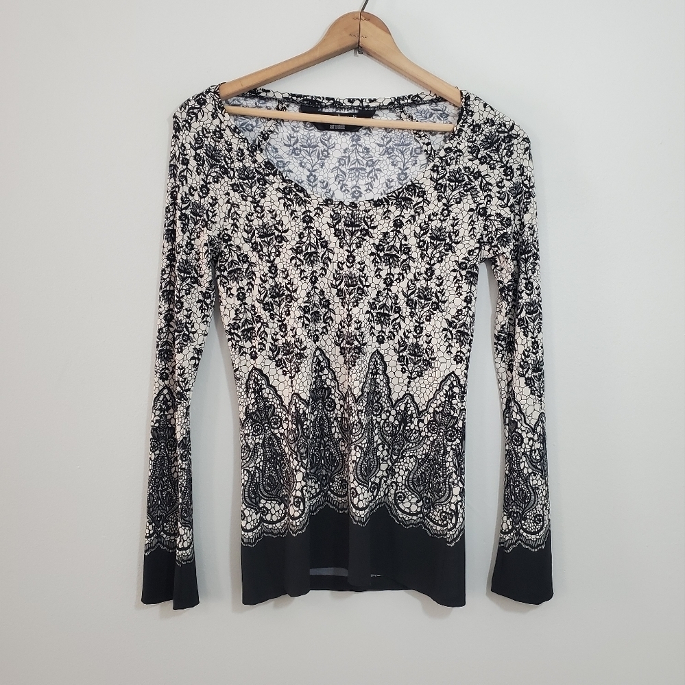Norma Kamali Cream/Black Floral Print Blouse